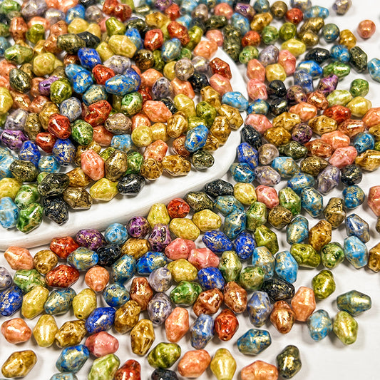 [S383] 7*9mm Gold Sprinkled Picasso Bicone Glass Beads