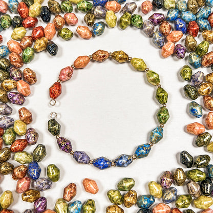 [S383] 7*9mm Gold Sprinkled Picasso Bicone Glass Beads