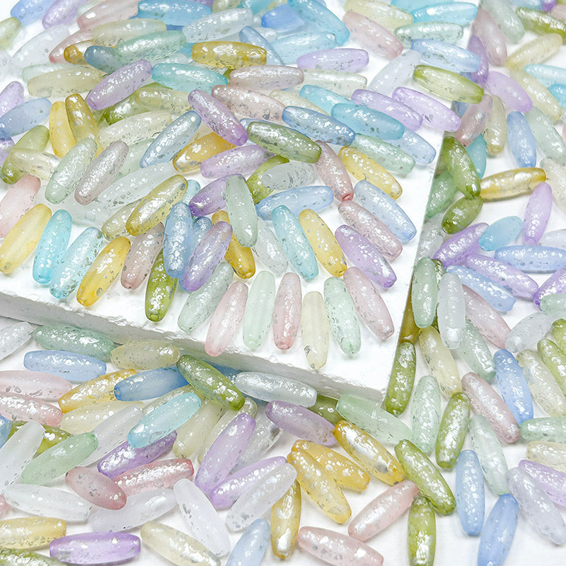 New!🆕[S392] Light Color Silver Sprinkled Frosted Rice Glass Beads