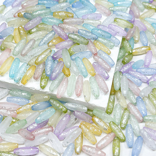 New!🆕[S392] Light Color Silver Sprinkled Frosted Rice Glass Beads