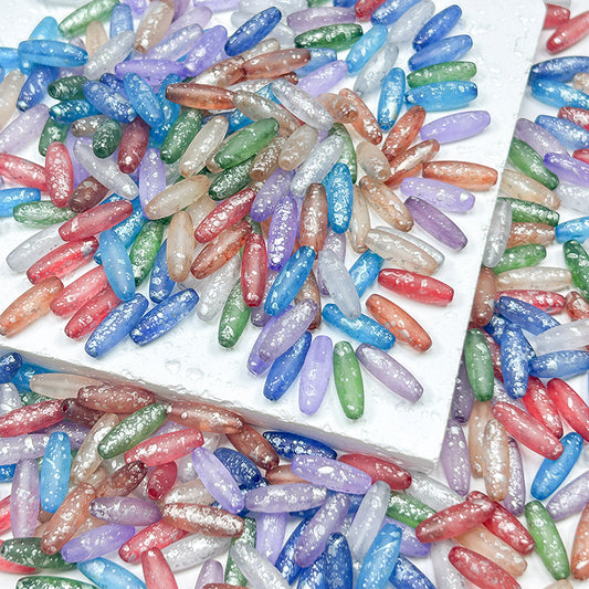New!🆕[S393] Dark Color Silver Sprinkled Frosted Rice Glass Beads
