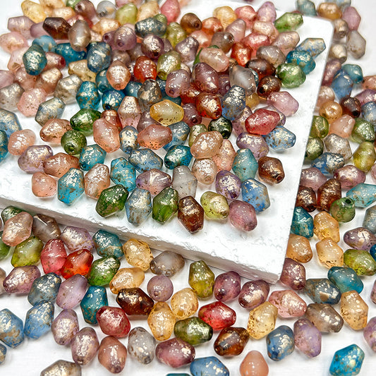 [S404] 7*9mm Gold Sprinkled Frosted Bicone Glass Beads