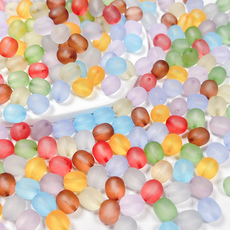 [B349] Oval-shaped Frosted Glass Beads