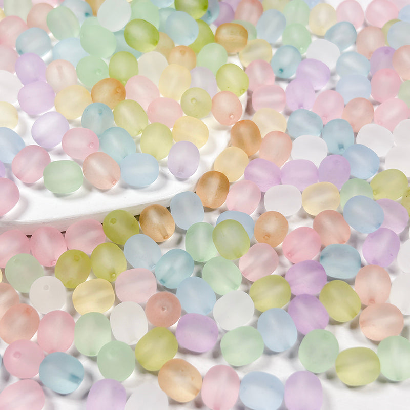 [B349] Oval-shaped Frosted Glass Beads