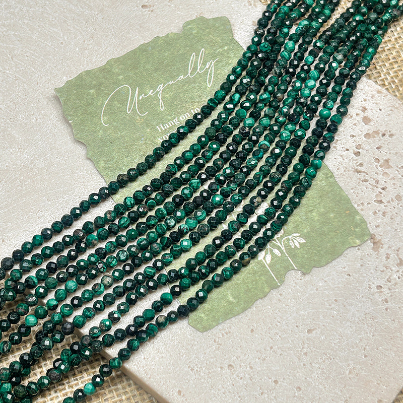 [N129] 3mm Natural Malachite Faceted Beads String