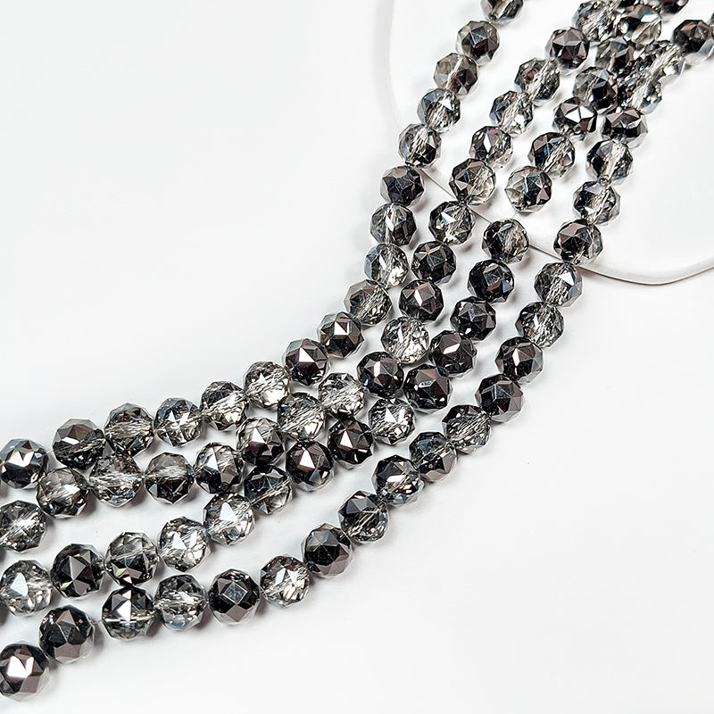 [B359] Grey Faceted Glass Beads String