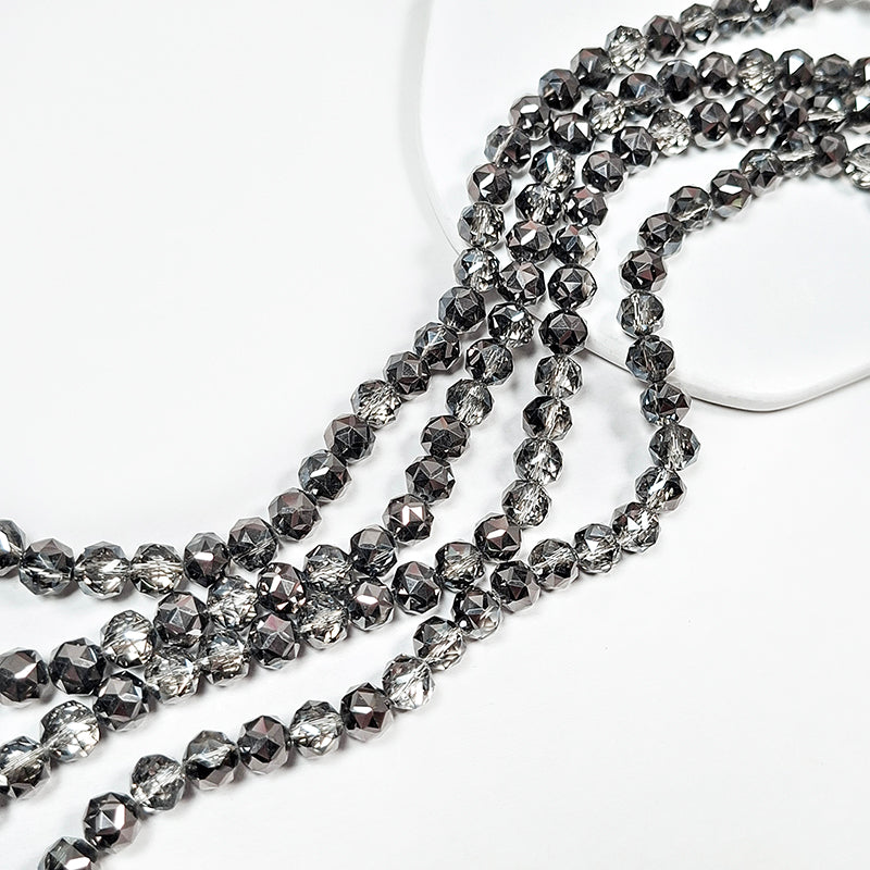 [B359] Grey Faceted Glass Beads String