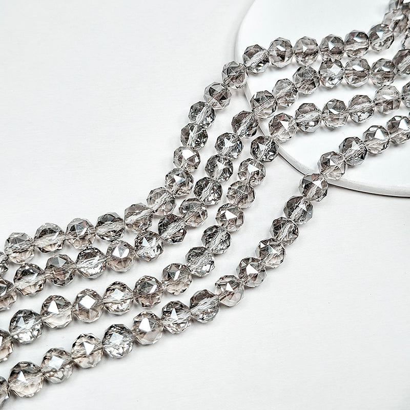 [B359] Grey Faceted Glass Beads String