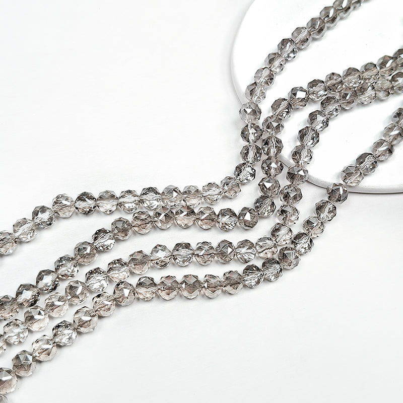 [B359] Grey Faceted Glass Beads String