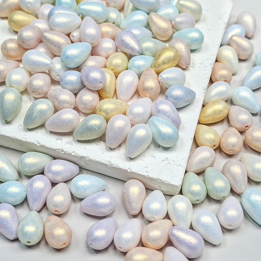 💧New!🆕[B363] Mottled Gilt Iridescent Teardrop Beads (8*12mm, Glass)
