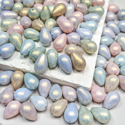 💧[B363] Mottled Gilt Iridescent Teardrop Beads (8*12mm, Glass)