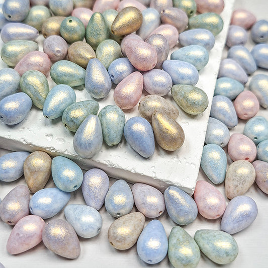 💧New!🆕[B363] Mottled Gilt Iridescent Teardrop Beads (8*12mm, Glass)