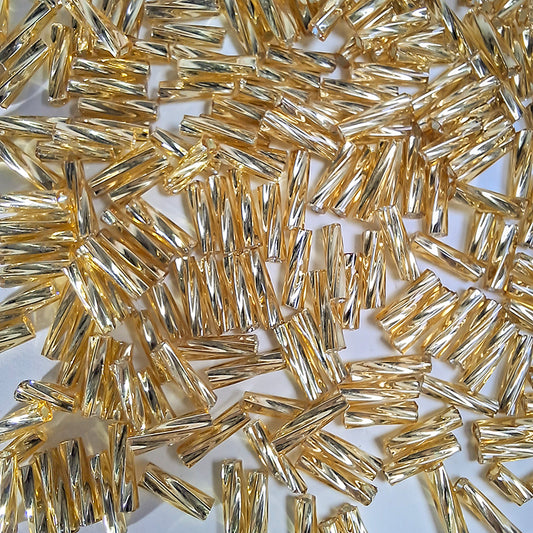[S506] 2*7mm Silver-Lined Twisted Tube Beads