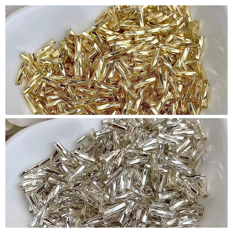 [S506] 2*7mm Silver-Lined Twisted Tube Beads