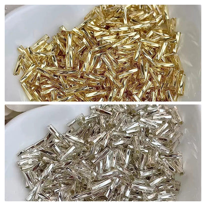 [S506] 2*7mm Silver-Lined Twisted Tube Beads
