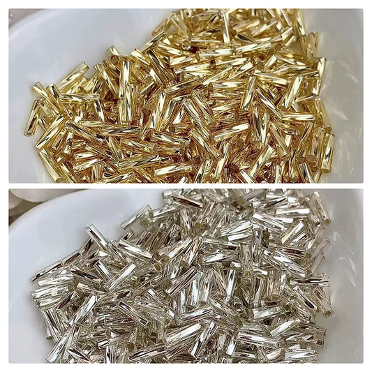 [S506] 2*7mm Silver-Lined Twisted Tube Beads