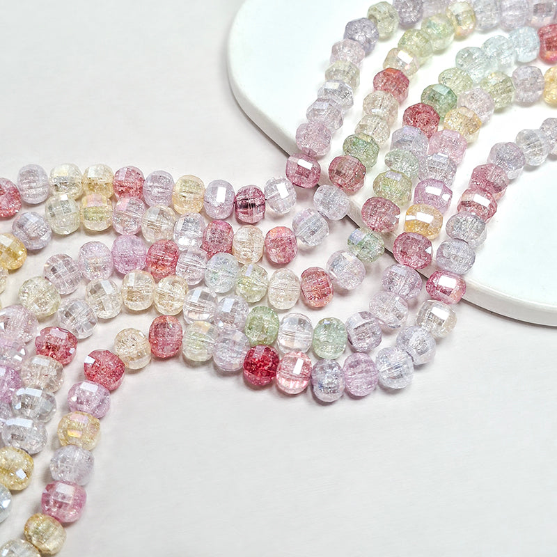 New!🆕[B448] 8mm Melon Faceted Crackled Glass Beads String