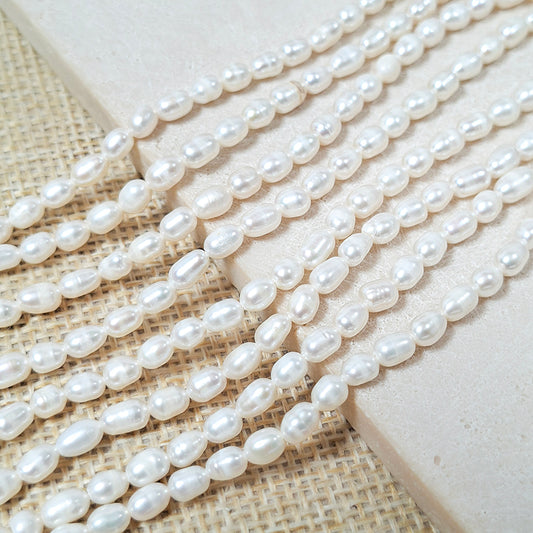 New!🆕[N167] 4mm Natural Fresh Water Pearl Rice Beads Strand
