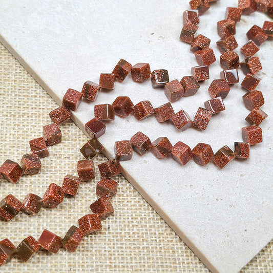 New!🆕[B449] 6mm Orange Sandstone Corner-Drilled Cube Beads
