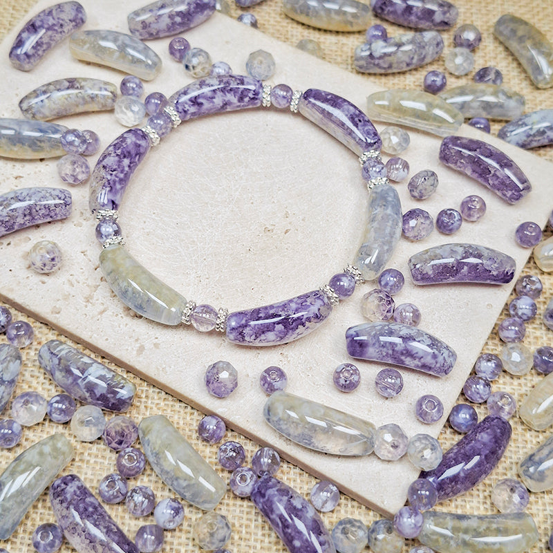 New!🆕[B477] Lavender Crescent Dew (9*25mm Half Bangle Beads)