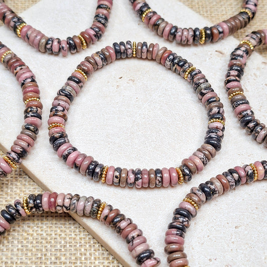New!🆕[N159] 6.5mm Rhodonite Rondelle Beads Bracelet