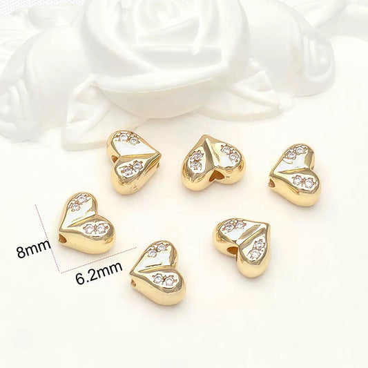 [E353] 6*8mm 14K Gold Plated Brass Pave CZ Heart Spacer Beads