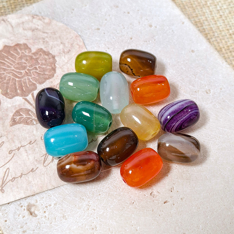 New!🆕[N199] 10*13mm Multicolor Agate Barrel Beads (Natrural Crystal, Stone)
