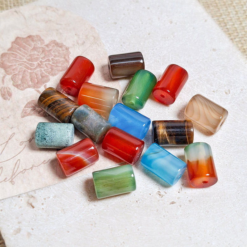 New!🆕[N187] 8*11mm Multicolor Agate Cylindrical Beads (Natrural Crystal, Stone)