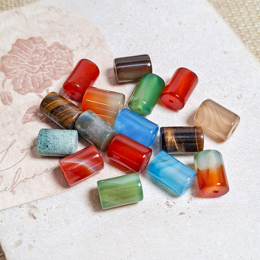 🆕[N187] 8*11mm Multicolor Agate Cylindrical Beads (Natrural Crystal, Stone)