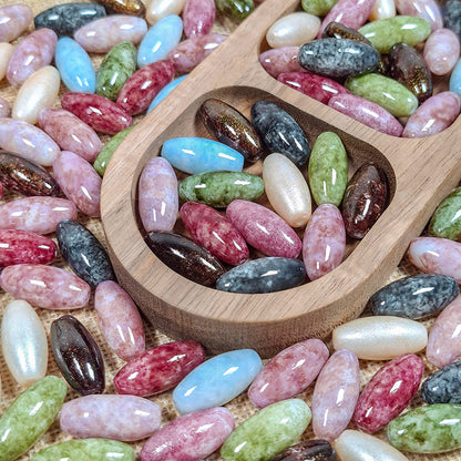 New!🆕[B532] Oil‑Painting Oval Rice Beads (24mm*10mm,Glass)