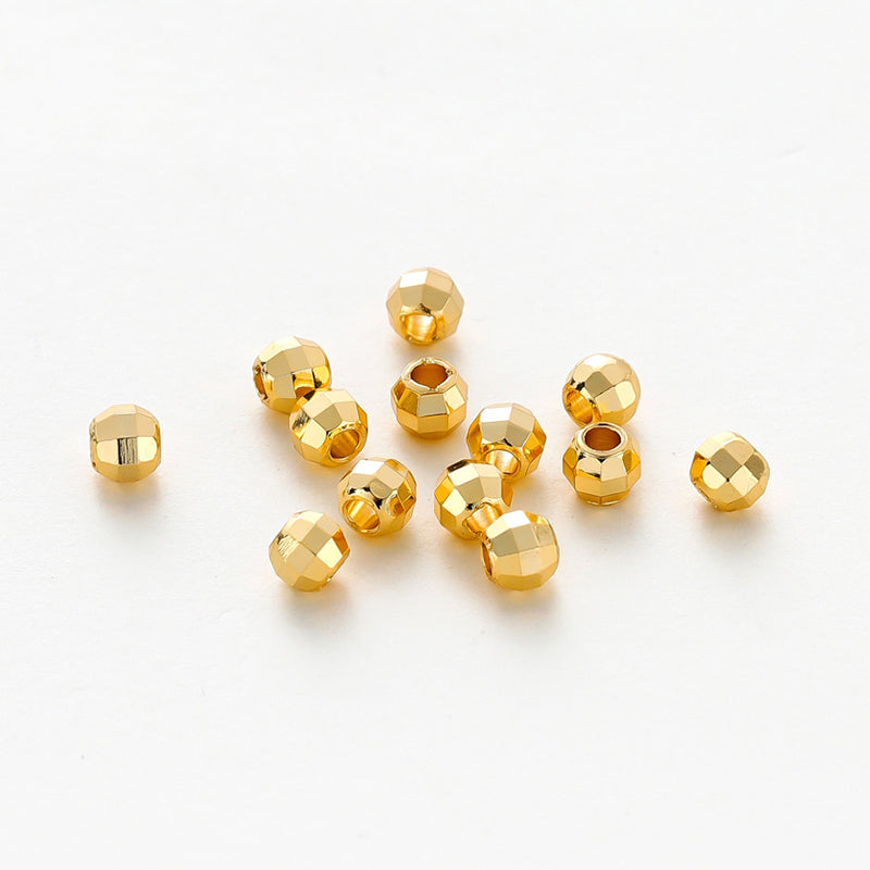 🪩[E361] 18K Gold Plated Brass Faceted Disco Round Spacer Beads