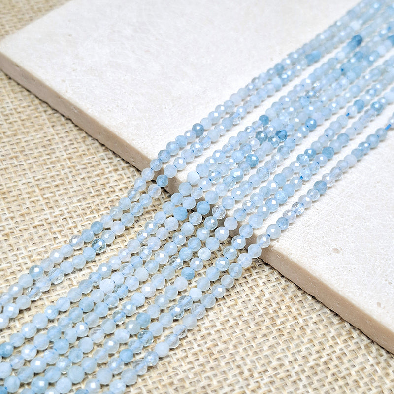 New!🆕[N186] 3mm Natural Aquamarine Faceted Beads Strand