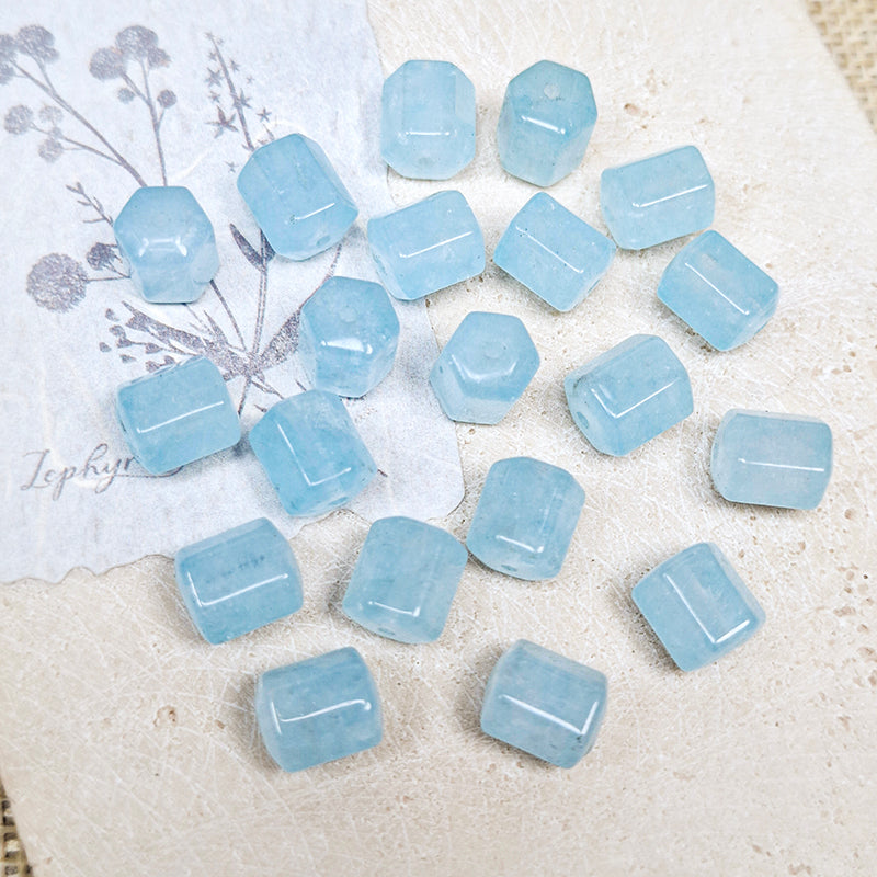 New!🆕[N184] 8*10mm Aquamarine Prismatic Beads (Natrural Crystal, Stone)