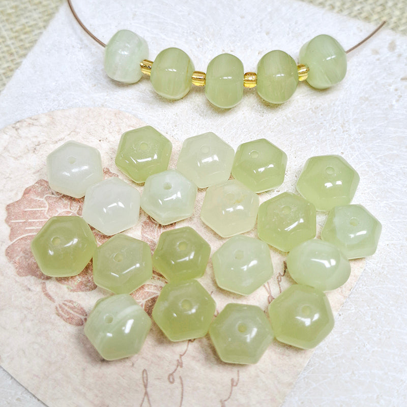 New!🆕[N185] 7*9mm Hexagonal Pumpkin Green Onyx Beads (Natrural Crystal, Stone)