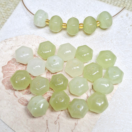 New!🆕[N185] 7*9mm Hexagonal Pumpkin Green Onyx Beads (Natrural Crystal, Stone)