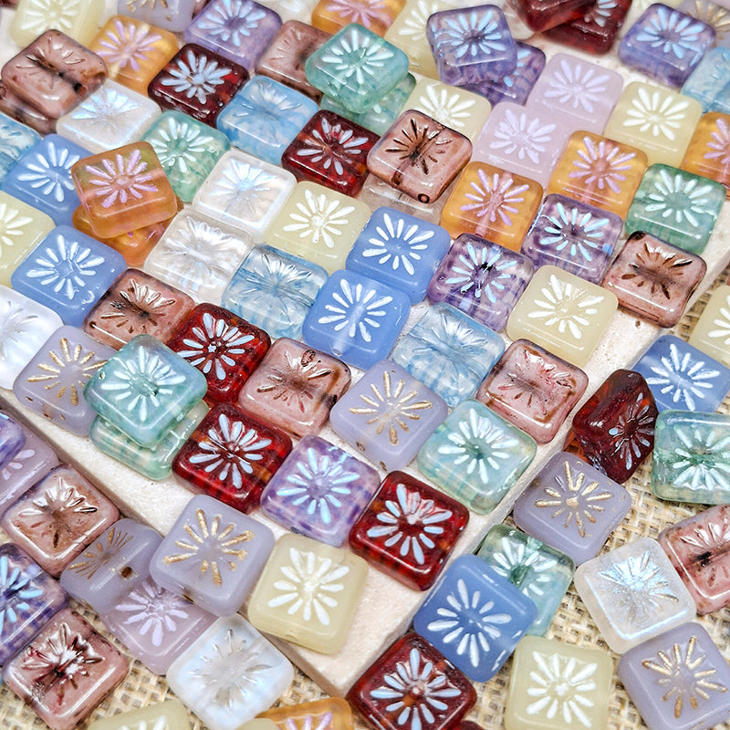 New!🆕[B559] 10mm Vintage Square Beads (Glass)