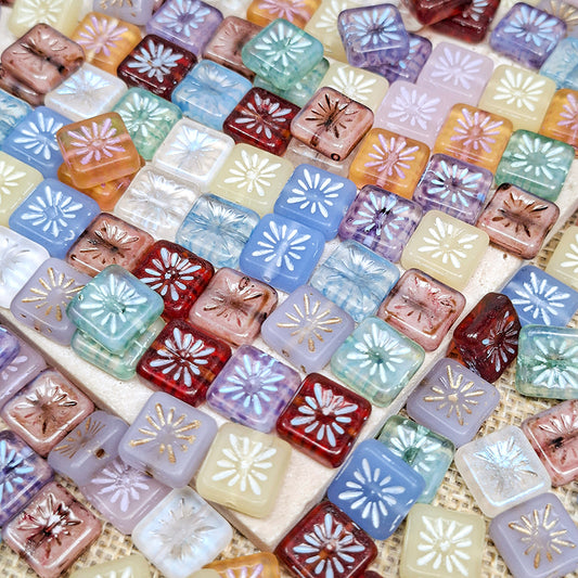 New!🆕[B559] 10mm Vintage Square Beads (Glass)