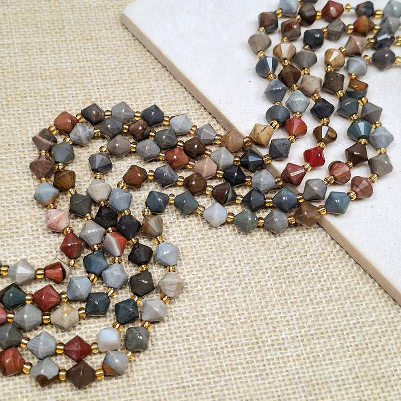 New!🆕[N190] 8mm Natural Polychrome Jasper Bicone Beads