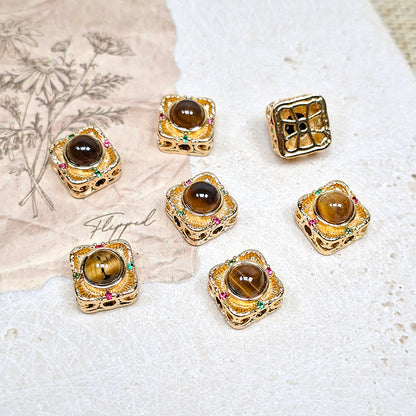 New!🆕[E392] Brass Inlaid Tiger's Eye Round Spacer Beads