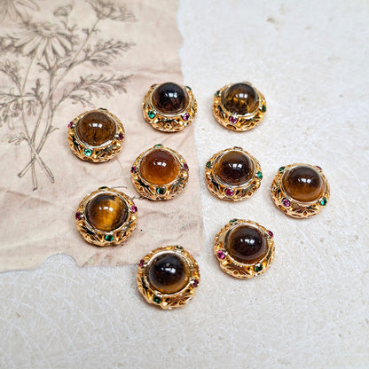 New!🆕[E392] Brass Inlaid Tiger's Eye Round Spacer Beads