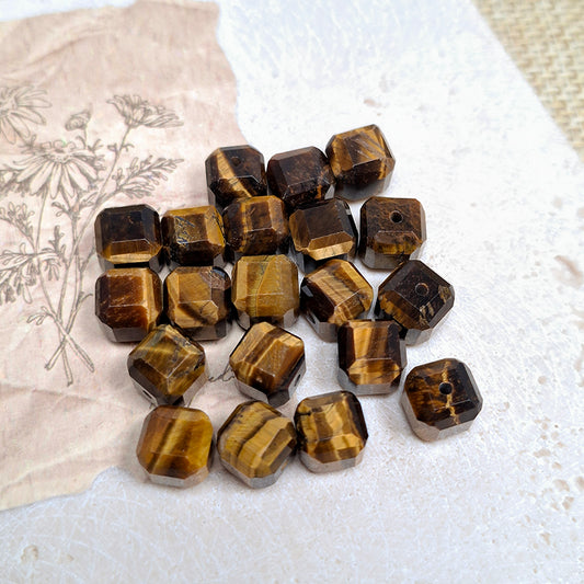 New!🆕[N196] Faceted Cube Tiger's Eye Loose Beads