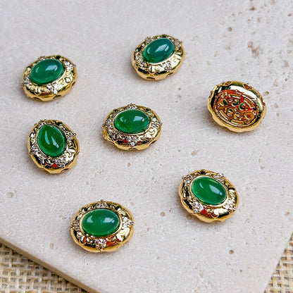 New!🆕[E391] 10*12mm Brass Inlaid Green/Red Agate Oval Spacer Beads