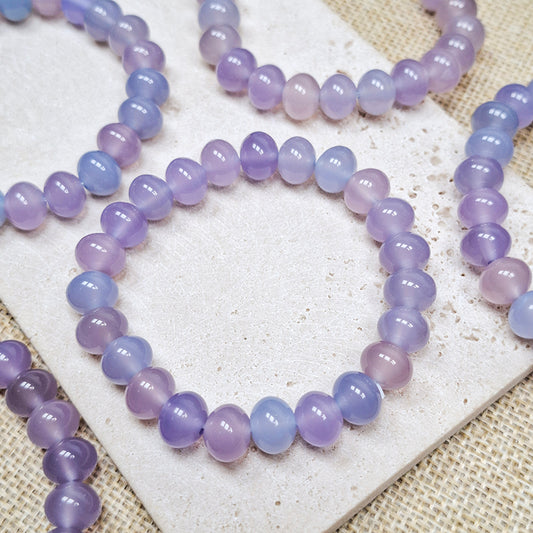 New!🆕[N212] 10*8mm Natural Lavender Agate Puffed Rondelle Beads Bracelet