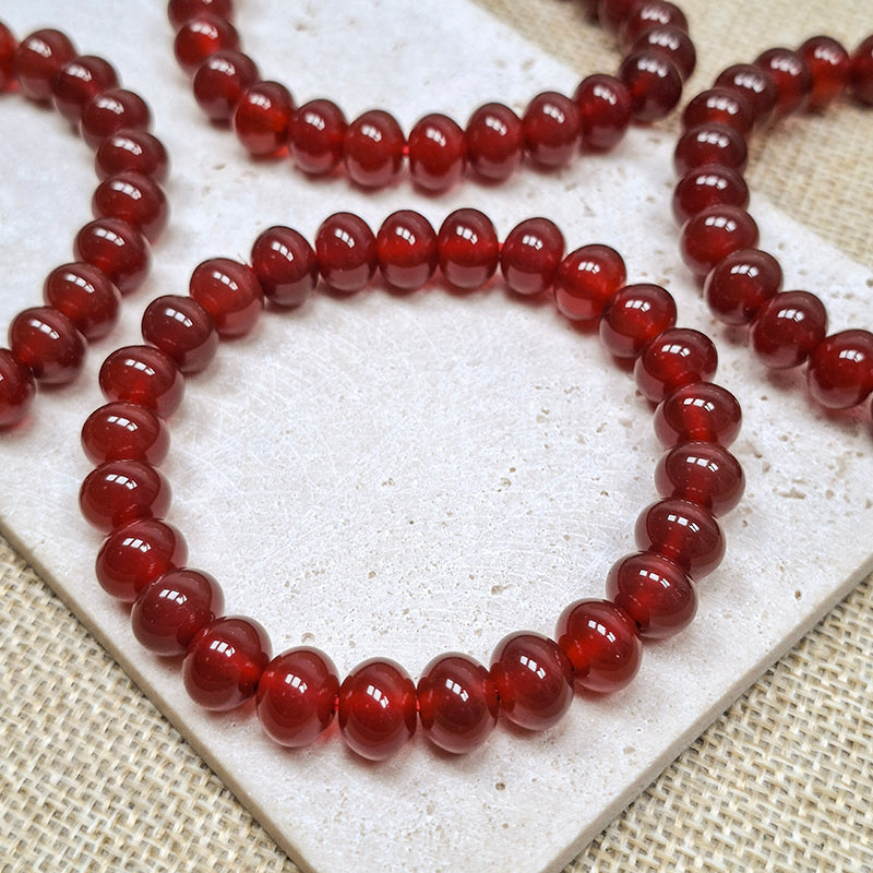 New!🆕[N209] 10*8mm Natural Red Agate Puffed Rondelle Beads Bracelet