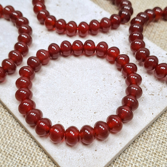 New!🆕[N209] 10*8mm Natural Red Agate Puffed Rondelle Beads Bracelet