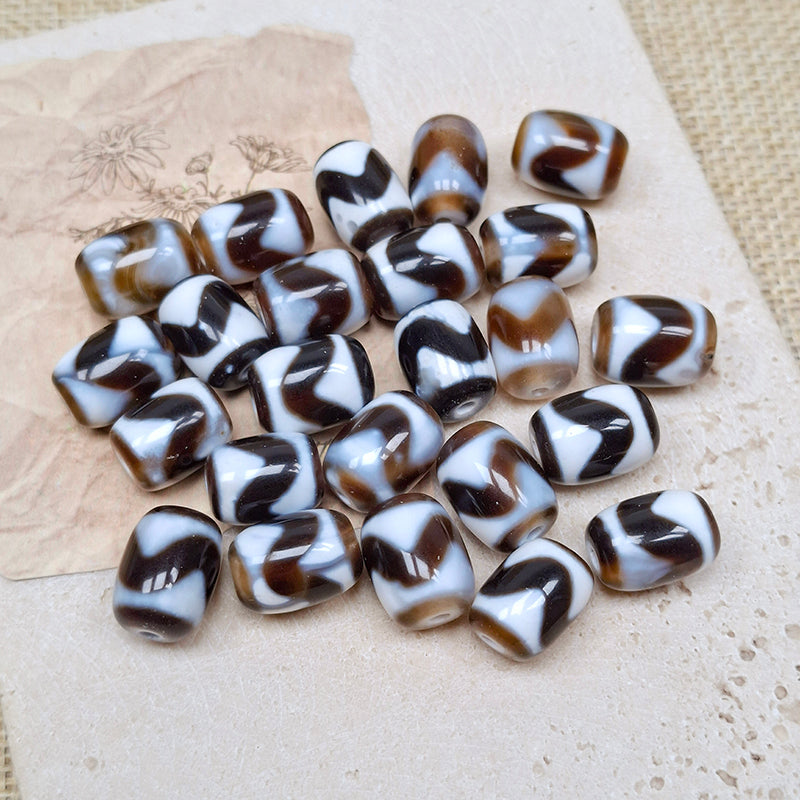 New!🆕[N205] 10*14mm Natural Dzi Pattern Banded Agate Barrel Beads