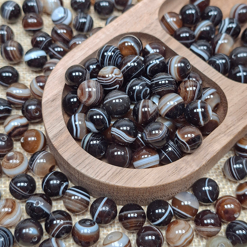 New!🆕[N202] 10mm Natural Black Sardonyx Round Beads