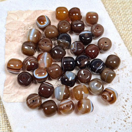 New!🆕[N203] 10*9mm Natural Brown Agate Barrel Beads