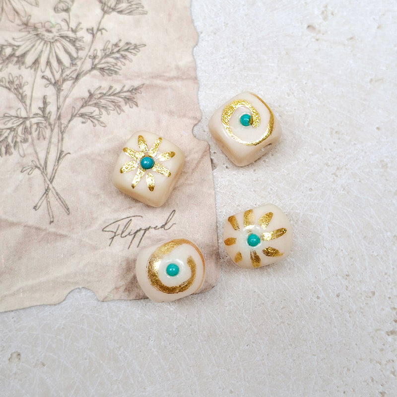 New!🆕[N206] Tagua Nut Hand Painted Beads with Gold Foil Detail