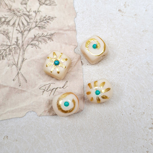New!🆕[N206] Tagua Nut Hand Painted Beads with Gold Foil Detail